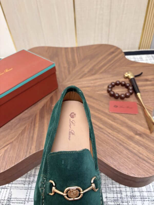 sy_no_484FEC3C0421492CA5520404AF98BF75_5 Loro Piana Dark Green Suede Metal-Buckle Loafers