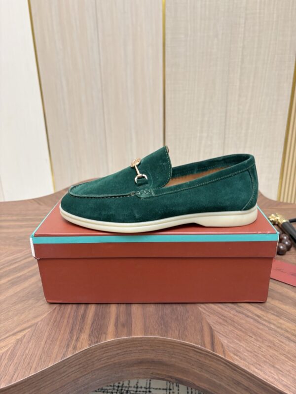 sy_no_484FEC3C0421492CA5520404AF98BF75_6 Loro Piana Dark Green Suede Metal-Buckle Loafers