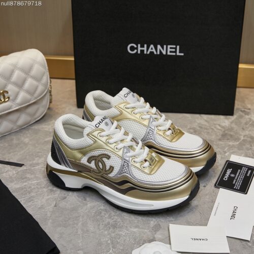 sy_no_489CAA19AB0CA3270B3C4880D1584AC3_0 Chanel Gold and Silver Metallic Mesh Low-Top Chunky Sneaker with CC Logo