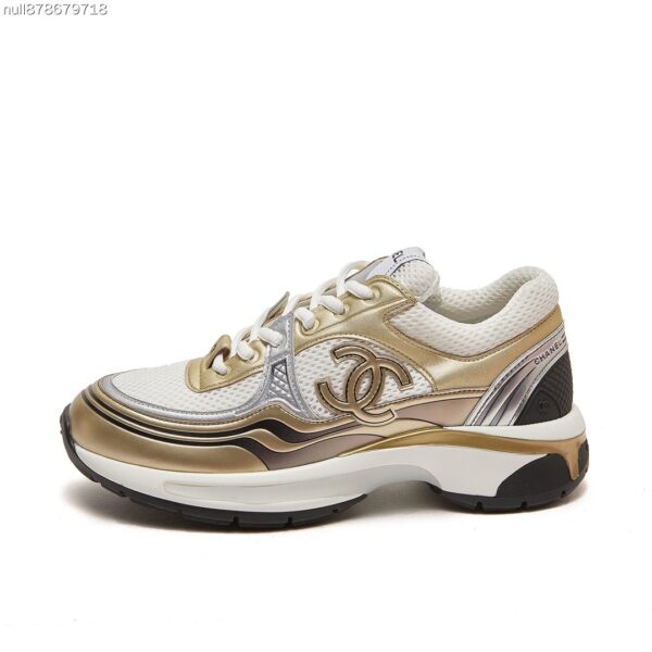 Chanel Gold and Silver Metallic Mesh Low-Top Chunky Sneaker with CC Logo