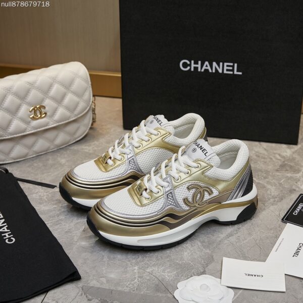 Chanel Gold and Silver Metallic Mesh Low-Top Chunky Sneaker with CC Logo