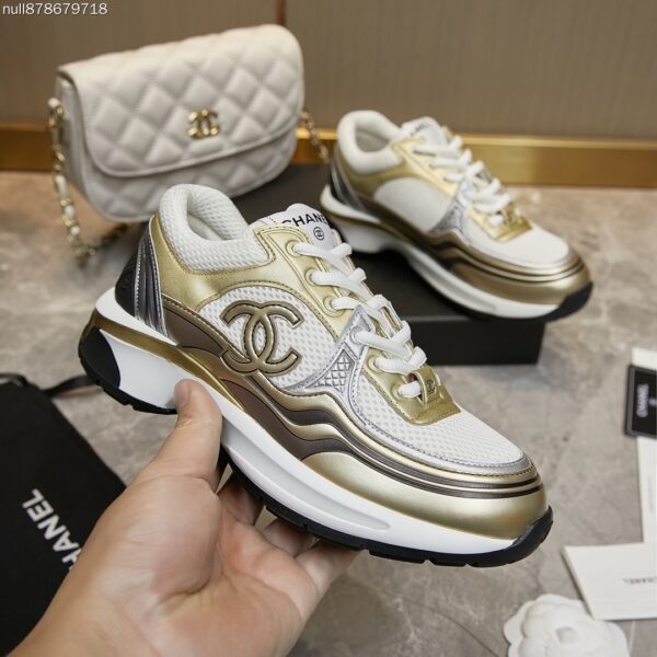 Chanel Gold and Silver Metallic Mesh Low-Top Chunky Sneaker with CC Logo