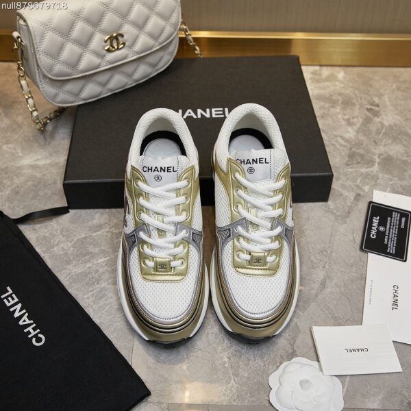 Chanel Gold and Silver Metallic Mesh Low-Top Chunky Sneaker with CC Logo