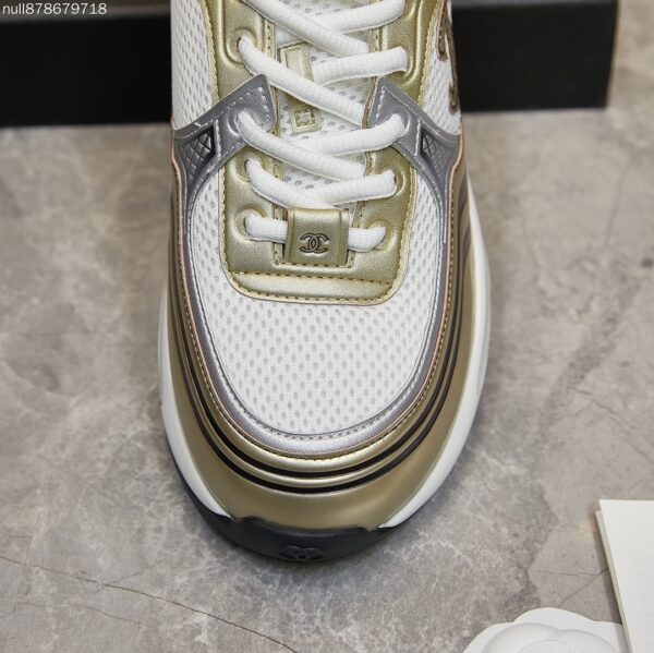 Chanel Gold and Silver Metallic Mesh Low-Top Chunky Sneaker with CC Logo