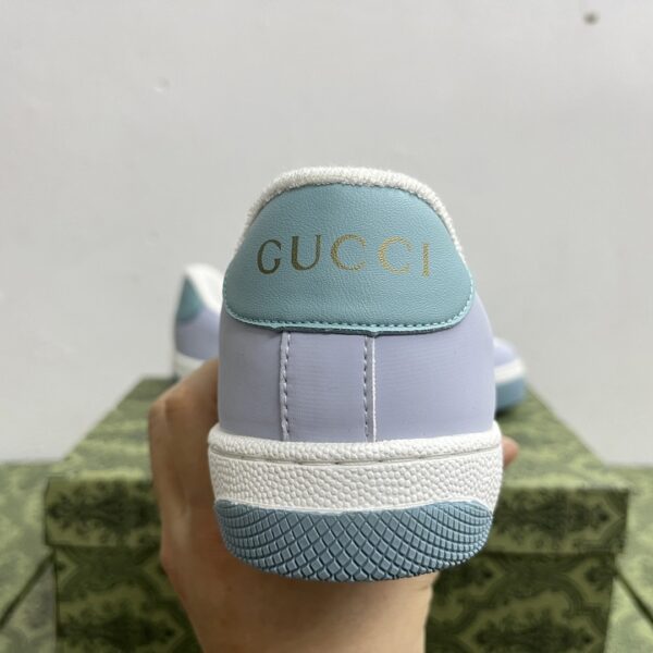 sy_no_494E8D375DF4E5C4C69322B64E2C5273_2 Gucci MAC8 GG Supreme Canvas Sneaker in Pastel Purple & Blue with Purple Web Stripe
