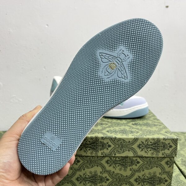 sy_no_494E8D375DF4E5C4C69322B64E2C5273_3 Gucci MAC8 GG Supreme Canvas Sneaker in Pastel Purple & Blue with Purple Web Stripe