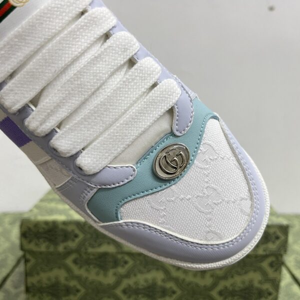 sy_no_494E8D375DF4E5C4C69322B64E2C5273_4 Gucci MAC8 GG Supreme Canvas Sneaker in Pastel Purple & Blue with Purple Web Stripe