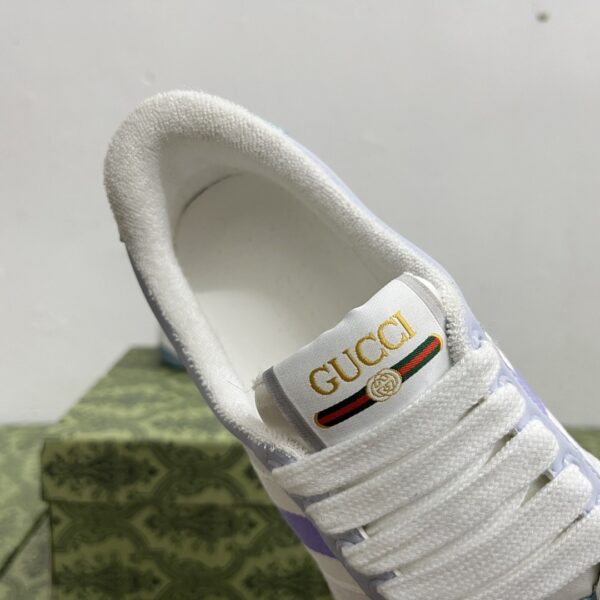 sy_no_494E8D375DF4E5C4C69322B64E2C5273_5 Gucci MAC8 GG Supreme Canvas Sneaker in Pastel Purple & Blue with Purple Web Stripe