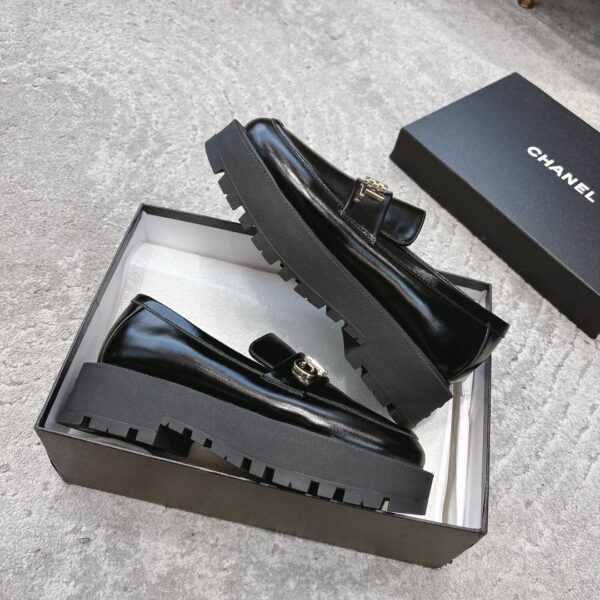 sy_no_4BCFEB4E3C031C369D9B33E00837FEA9_3 Chanel Black Platform Loafer with Gold-Tone Metal Lettering