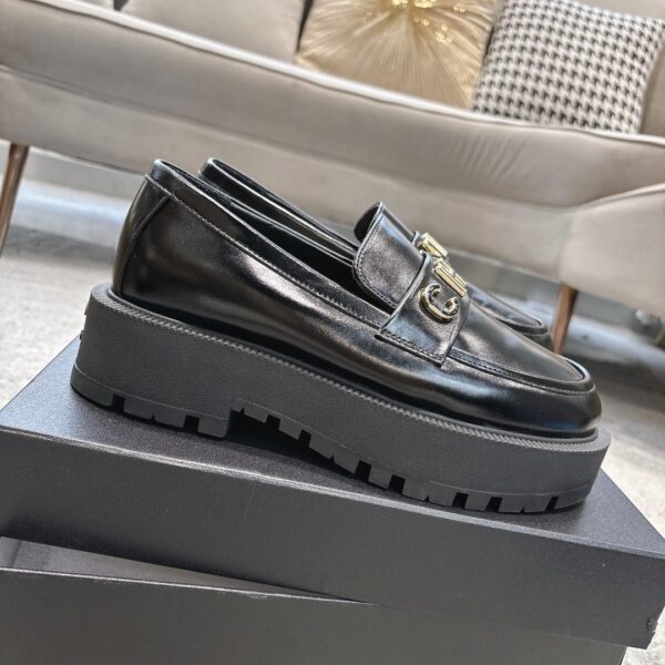 sy_no_4BCFEB4E3C031C369D9B33E00837FEA9_4 Chanel Black Platform Loafer with Gold-Tone Metal Lettering
