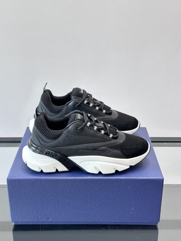 sy_no_4C8A7F91EED4726AE2703737F61DB1D2_0 Dior Black Mesh Leather White Chunky Sole Sneaker