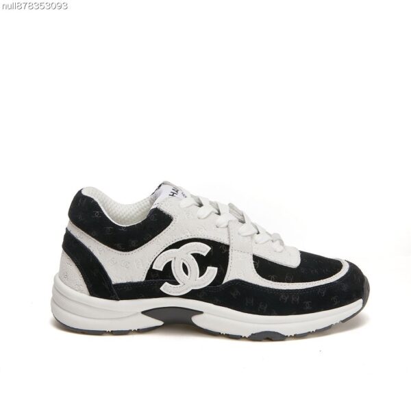 Chanel Black and White Monogram Jacquard Low-Top Sneaker with Suede and CC Logo
