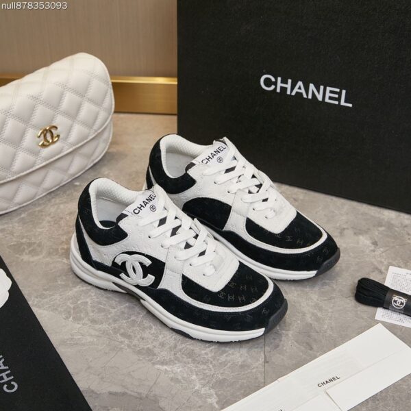Chanel Black and White Monogram Jacquard Low-Top Sneaker with Suede and CC Logo