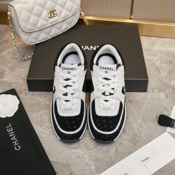Chanel Black and White Monogram Jacquard Low-Top Sneaker with Suede and CC Logo