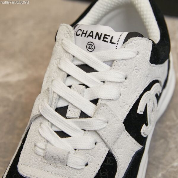 Chanel Black and White Monogram Jacquard Low-Top Sneaker with Suede and CC Logo