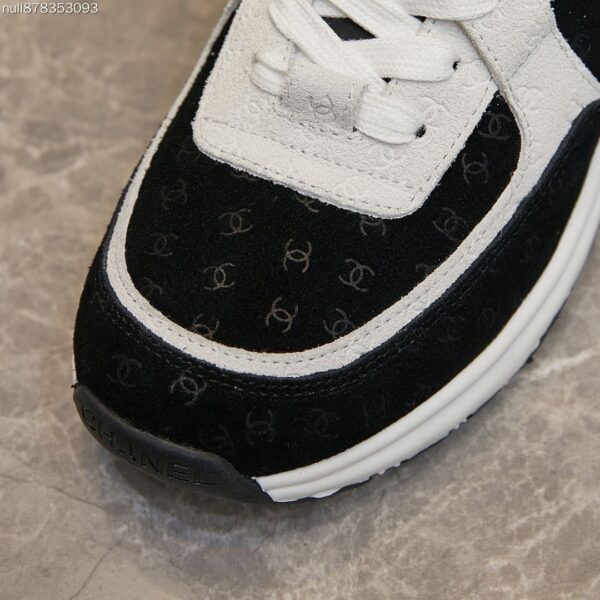 Chanel Black and White Monogram Jacquard Low-Top Sneaker with Suede and CC Logo