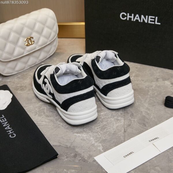 Chanel Black and White Monogram Jacquard Low-Top Sneaker with Suede and CC Logo