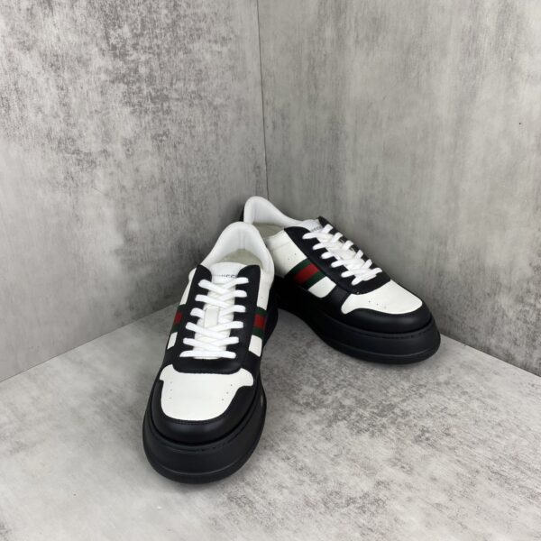sy_no_4E4060BC495DA41C51BE14EAC1F2CE6B_1 Gucci Chunky Platform Retro Low-Top Sneaker in Black & White with Web Stripe