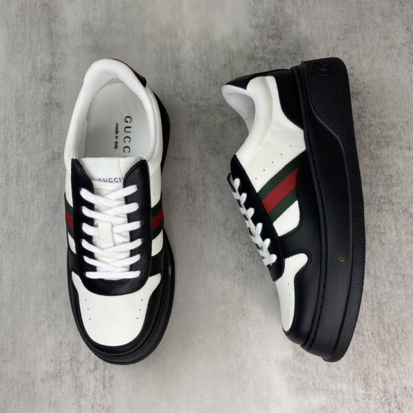sy_no_4E4060BC495DA41C51BE14EAC1F2CE6B_2 Gucci Chunky Platform Retro Low-Top Sneaker in Black & White with Web Stripe