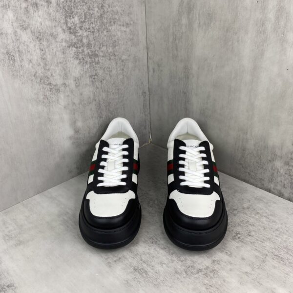 sy_no_4E4060BC495DA41C51BE14EAC1F2CE6B_3 Gucci Chunky Platform Retro Low-Top Sneaker in Black & White with Web Stripe