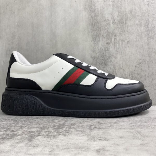 sy_no_4E4060BC495DA41C51BE14EAC1F2CE6B_5 Gucci Chunky Platform Retro Low-Top Sneaker in Black & White with Web Stripe