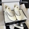 sy_no_4ECFFEC9493623F806A804E19FAFC83C_0 Chanel White Leather and Knit Slip-On Low-Top Sneaker with Speckled Laces and CC Logo