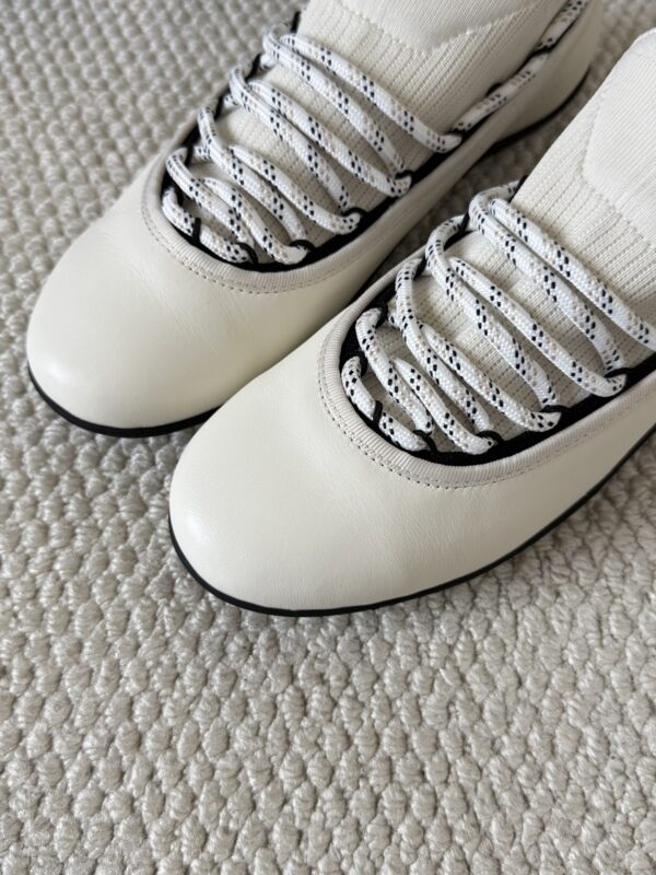 sy_no_4ECFFEC9493623F806A804E19FAFC83C_7 Chanel White Leather and Knit Slip-On Low-Top Sneaker with Speckled Laces and CC Logo