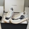 Chanel White and Grey Mesh and Suede Low-Top Sneaker with Black Toe Cap and CC Logo