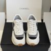 Chanel White and Grey Mesh and Suede Low-Top Sneaker with Black Toe Cap and CC Logo