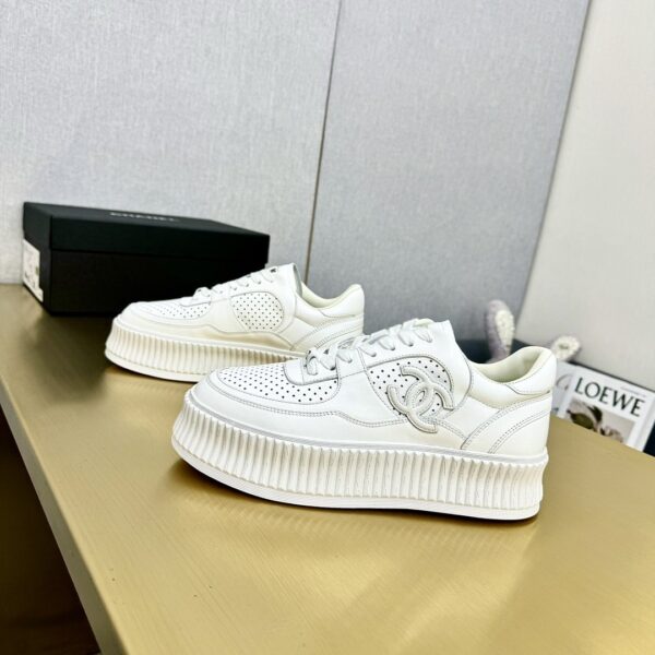 sy_no_509CAC2AF239607C0340A2E896A8C9F1_6 Chanel Off-White Leather Platform Low-Top Sneaker with Perforated CC Logo and Ribbed Sole