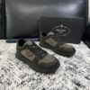 sy_no_52F499B43BAF2B6059C6FC5F70B4CF6D_0 Prada Olive Suede Mesh-Spliced Triangle Logo Low-Top Sneaker