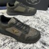 sy_no_52F499B43BAF2B6059C6FC5F70B4CF6D_5 Prada Olive Suede Mesh-Spliced Triangle Logo Low-Top Sneaker