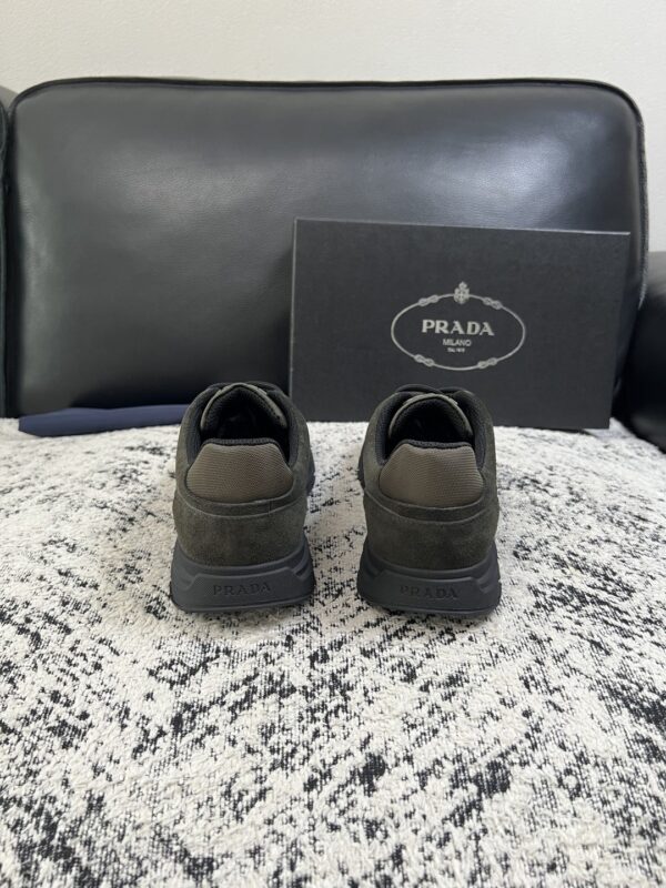 sy_no_52F499B43BAF2B6059C6FC5F70B4CF6D_7 Prada Olive Suede Mesh-Spliced Triangle Logo Low-Top Sneaker