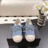 sy_no_5316C3E18E0FE2FA0BE943EF281AC671_0 Chanel Light Blue Suede Low-Top Shoe with Cap-Toe & CC Chain Detail