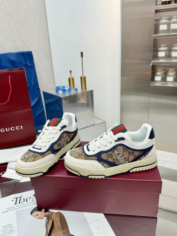 Gucci MAC8 GG Canvas & Blue Leather Sneaker with Web Stripe