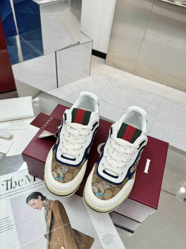 Gucci MAC8 GG Canvas & Blue Leather Sneaker with Web Stripe