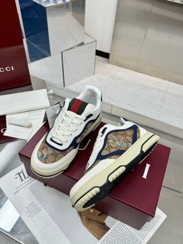 Gucci MAC8 GG Canvas & Blue Leather Sneaker with Web Stripe