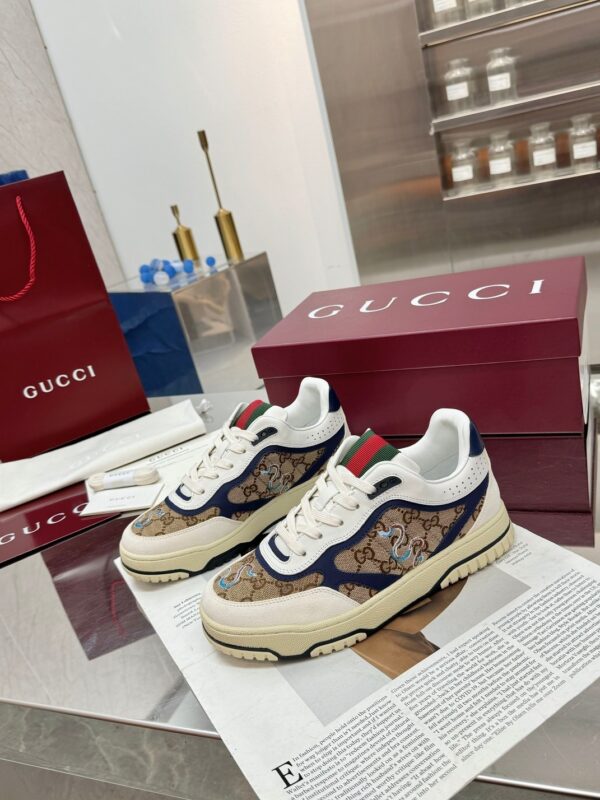 Gucci MAC8 GG Canvas & Blue Leather Sneaker with Web Stripe