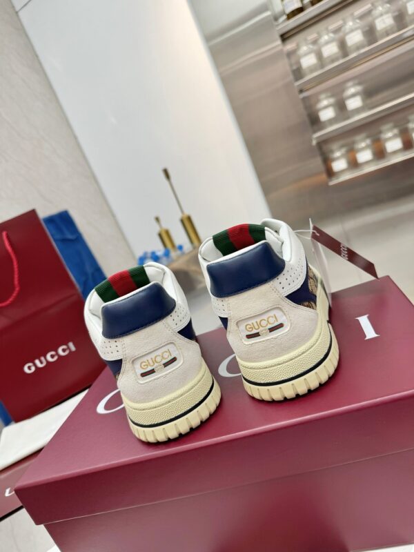 Gucci MAC8 GG Canvas & Blue Leather Sneaker with Web Stripe