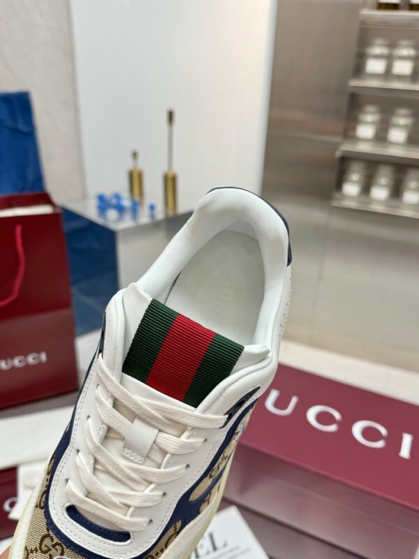 Gucci MAC8 GG Canvas & Blue Leather Sneaker with Web Stripe
