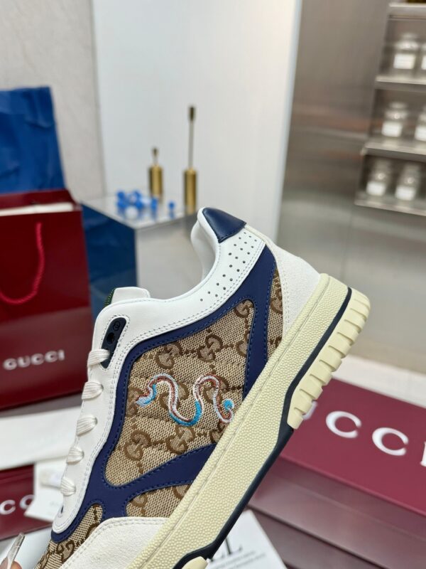 Gucci MAC8 GG Canvas & Blue Leather Sneaker with Web Stripe