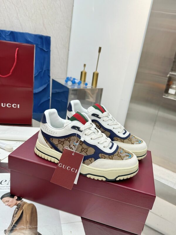 Gucci MAC8 GG Canvas & Blue Leather Sneaker with Web Stripe