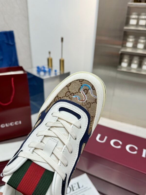 Gucci MAC8 GG Canvas & Blue Leather Sneaker with Web Stripe