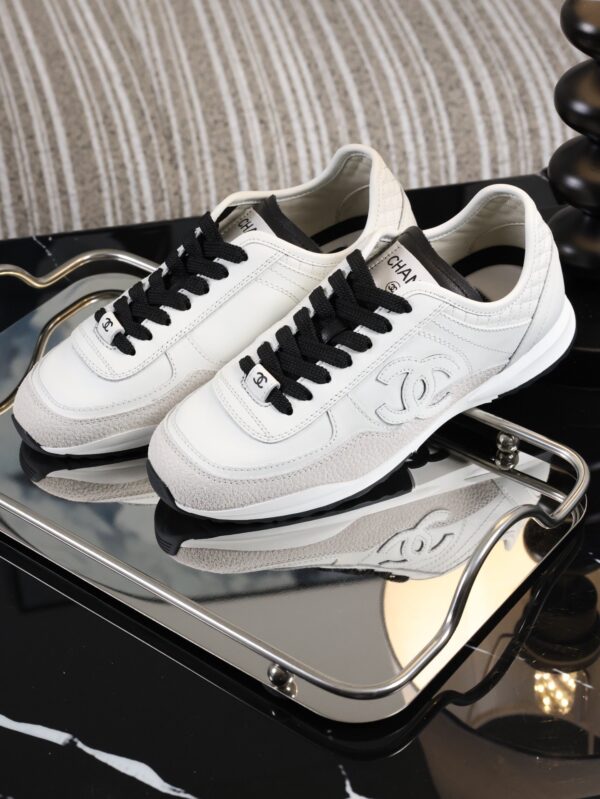 Chanel White and Black Mixed Material Low-Top Sneaker with Suede and CC Logo