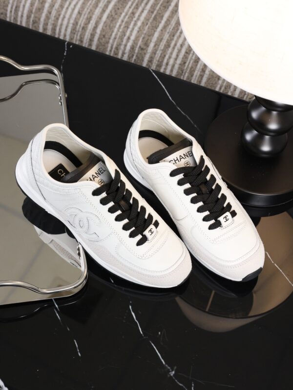Chanel White and Black Mixed Material Low-Top Sneaker with Suede and CC Logo