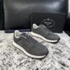 sy_no_55645E36F794D772E80F863542DB22CD_0 Prada Grey Suede Mesh-Spliced Triangle Logo Low-Top Sneaker
