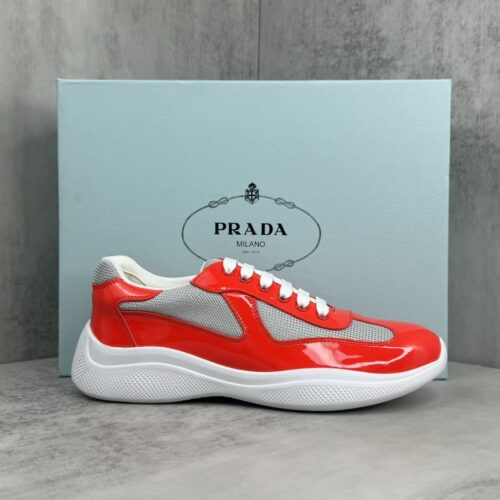 sy_no_556553E3A65AE968D72D0E0E0DF352FF_0 Prada America's Cup Red Patent Mesh Sneaker