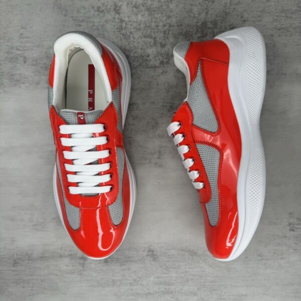 sy_no_556553E3A65AE968D72D0E0E0DF352FF_2 Prada America's Cup Red Patent Mesh Sneaker