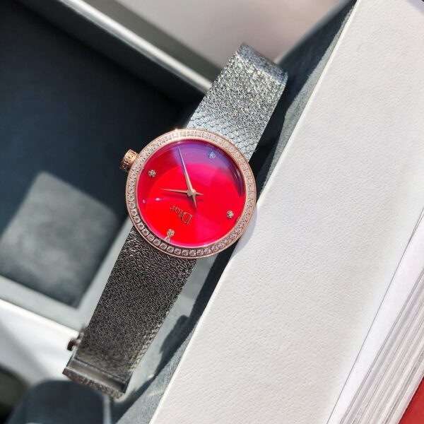 sy_no_58129C23428E1E557B2B8B336F0603F5_5 DIOR watch quartz movement stainless steel strap 25mm red dial women's watch 50m waterproof