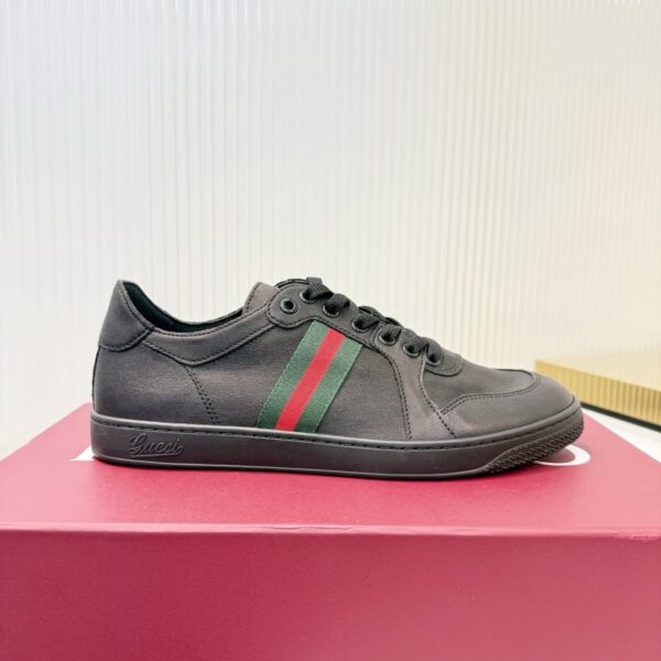 sy_no_5B617B9BE7658988BDFF790E3705F644_1 Gucci Black Leather Sneaker with Web Stripe